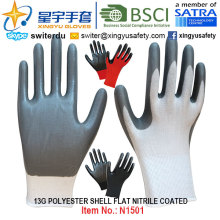 13G Polyester Shell Nitril beschichtete Handschuhe (N1501) Glatte Oberfläche mit CE, En388, En420, Arbeitshandschuhe